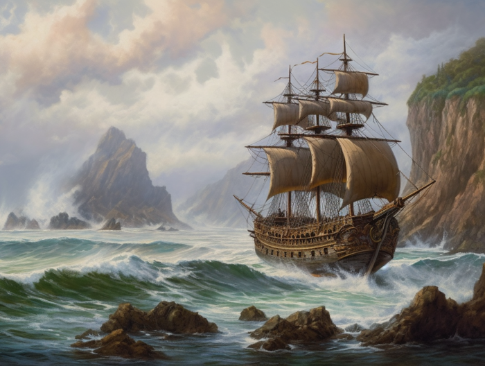 Spanish Galleon on the Oregon Coast - Painting