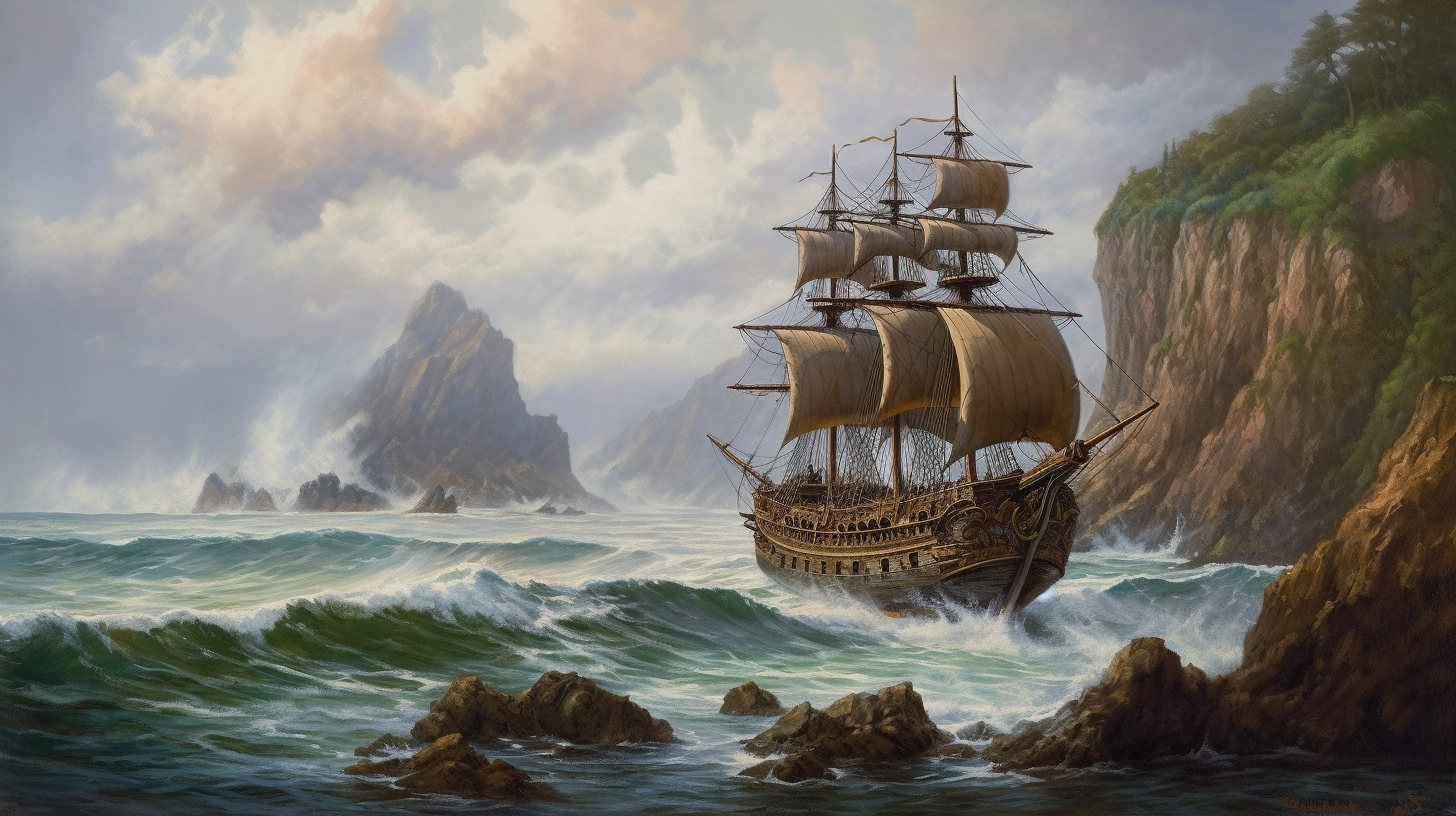 Spanish Galleon on the Oregon Coast - Painting